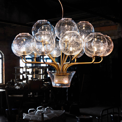 BOBLU LAMP. SOSPENSIONE BOBLU S MICA15 LUCI CR/FOGLIA ARGENTO. - SU MONT. ORO 801.810.L